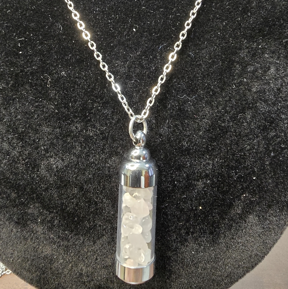 Clear Quartz Crystal Chips Vial Pendant Necklace